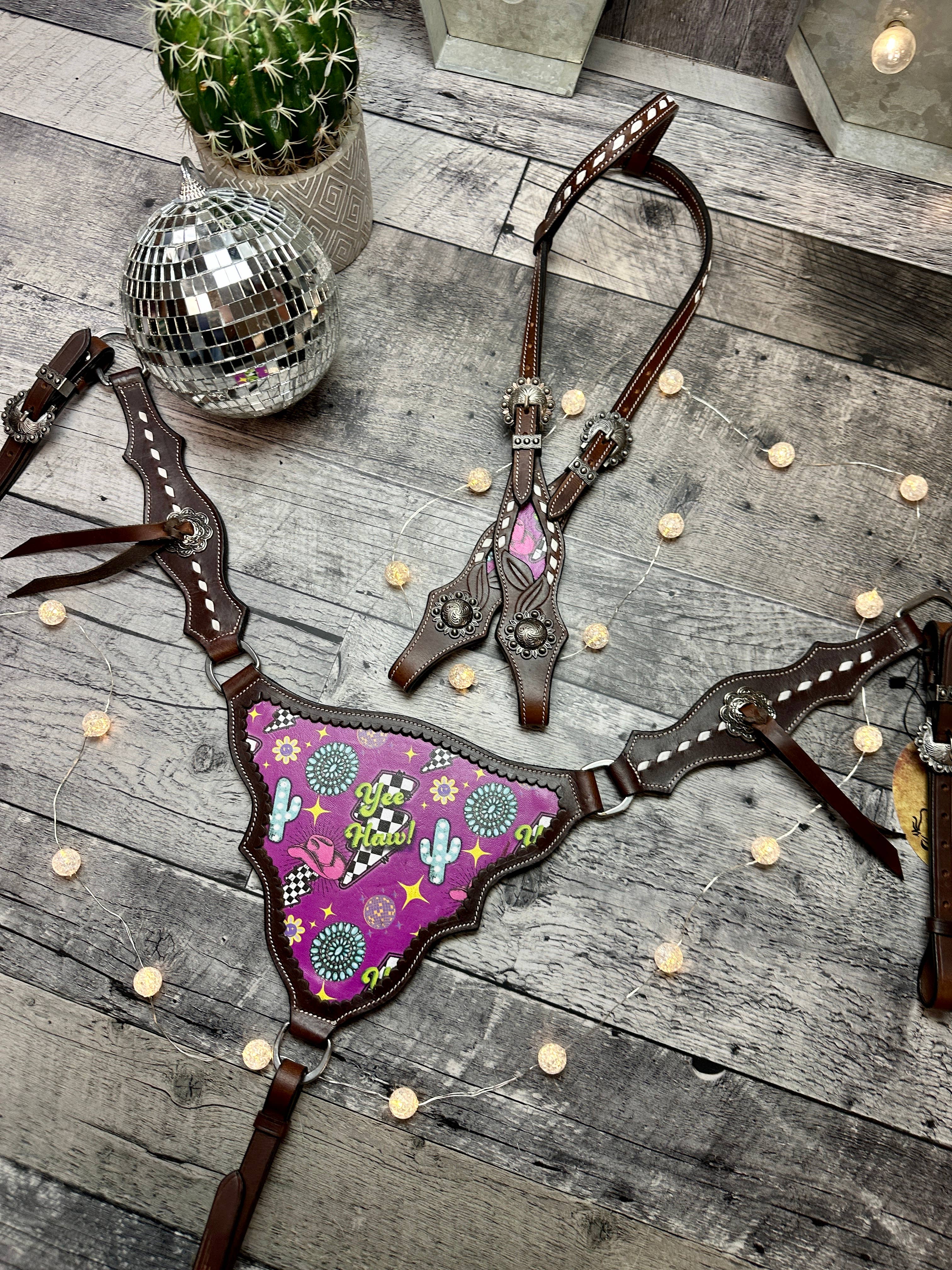Schulz Equine - Wholesale Horseback Riding Gear - Neon Yeehaw Headstall and Breast Collar Set6
