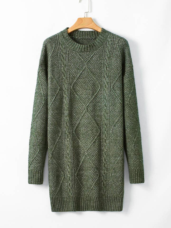Aapparella - Wholesale Dress - Women's - Grace Cable Knit Loose Fit Knit Sweater Dress | S-3XL
