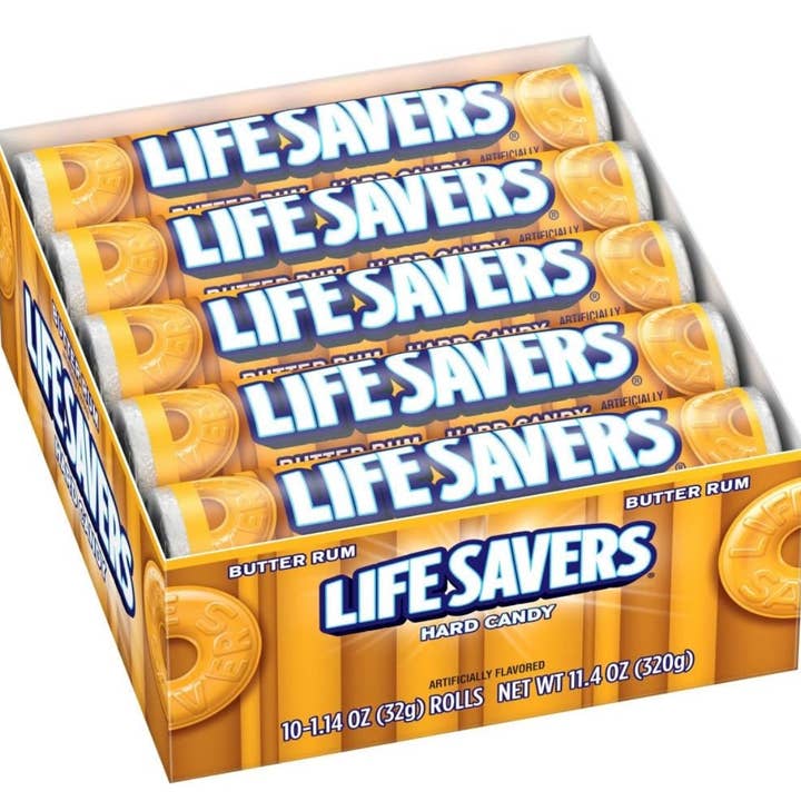 Nostalgic 1921 Butter Rum 🍹 Life Savers® 20ct Retro Roll for wholesale by O'Shea's Candies Sweet Shop