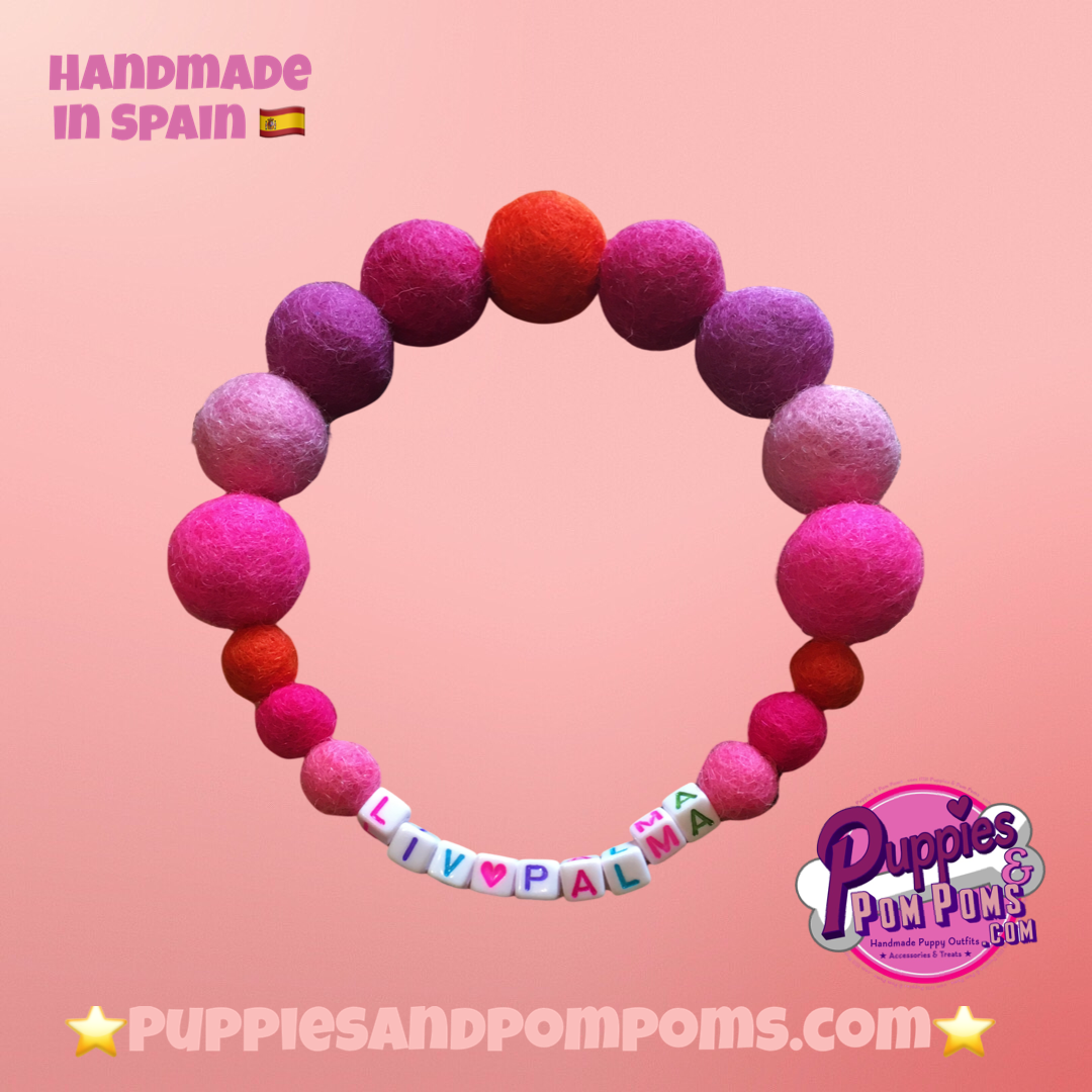 Puppies & Pom Poms - Wholesale Pet Collar - Dog - Pink - Personalised Pom Pom Dog Collar50