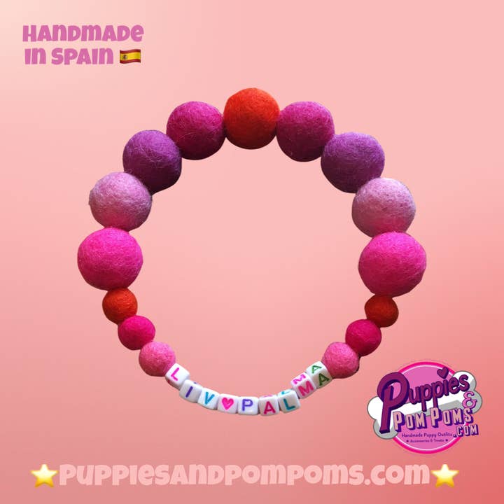Puppies & Pom Poms - Wholesale Pet Collar - Dog - Pink - Personalised Pom Pom Dog Collar50