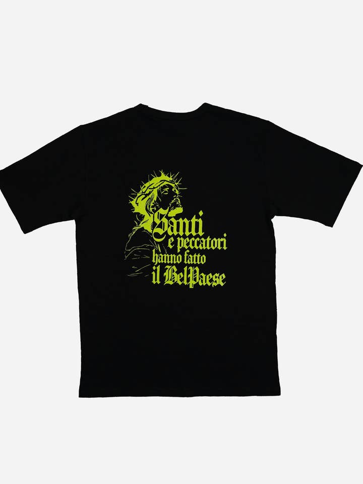 Santos e Pecadores T-shirt - Croché Corte Boxy por atacado de Nero Ottico