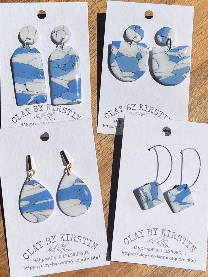 Marbled Clay Earrings Blue for wholesale by Clay by Kirstin