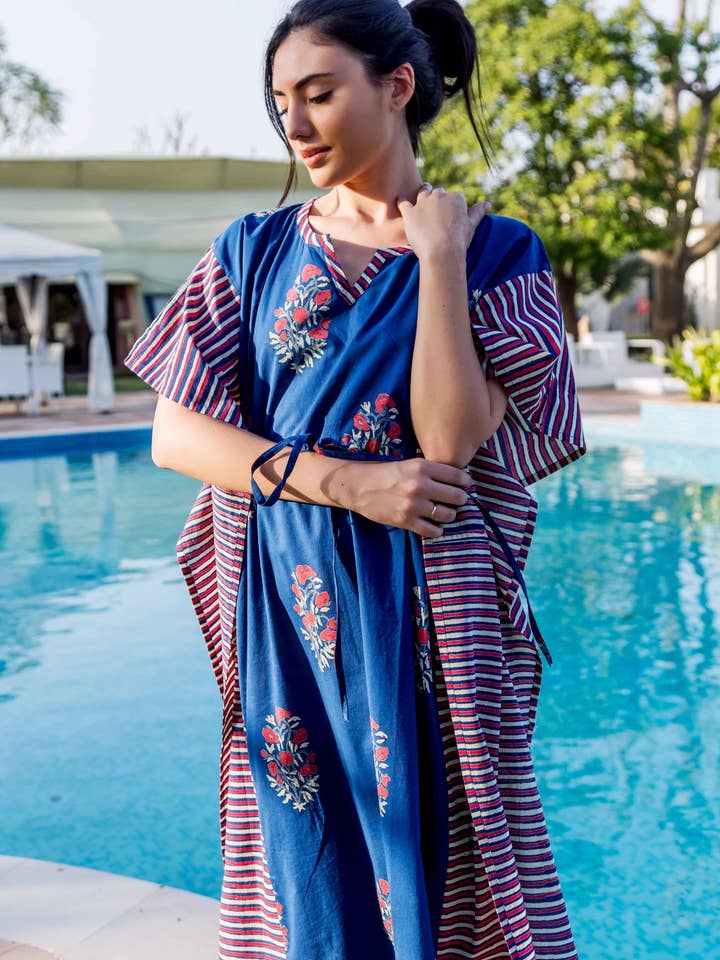 Whimsical Indigo Haven Kaftan for wholesale by Offtheory