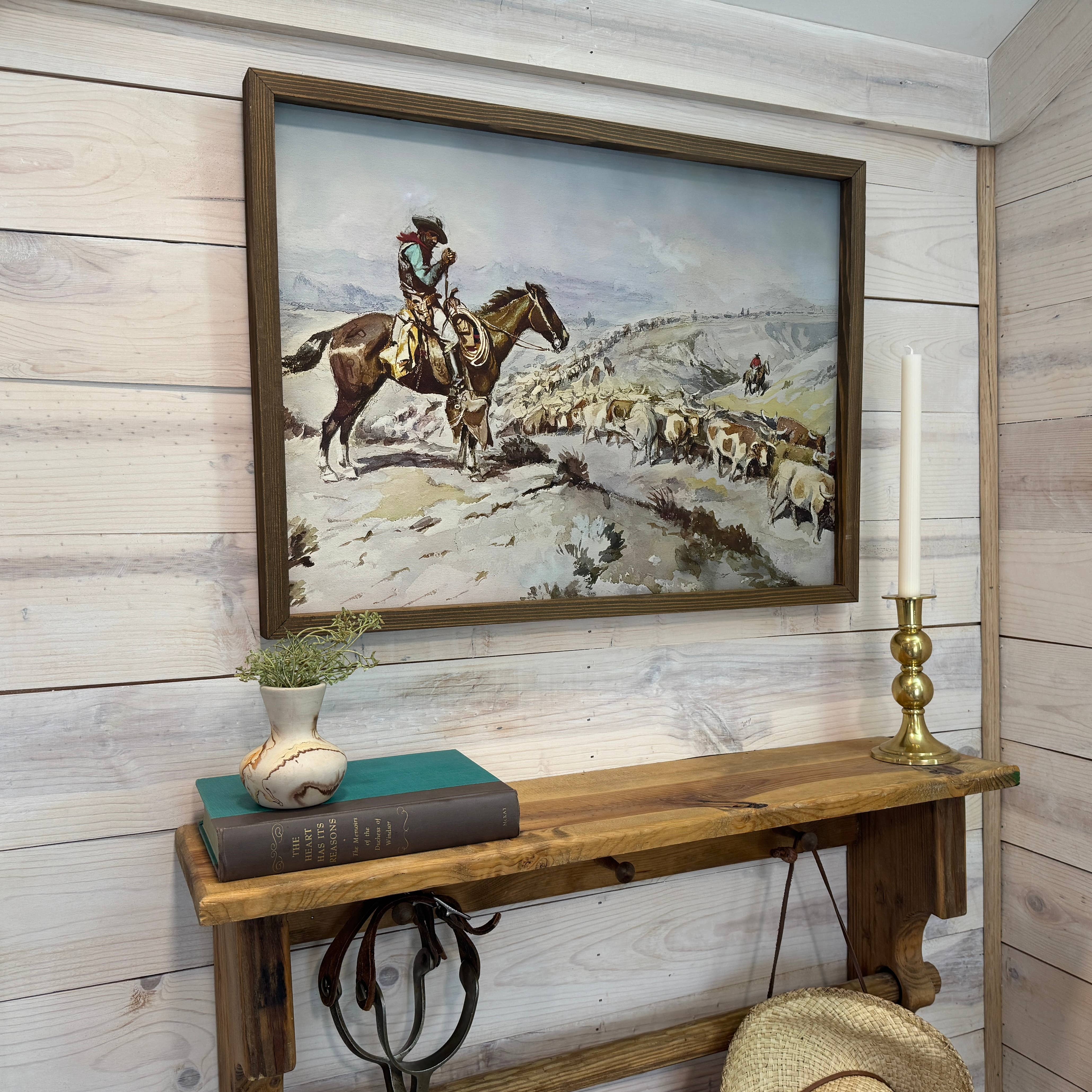 Hangout Home - Wholesale Art Print - Cowboy Cattle Drive - Ranch House Canvas Art - Wood Framed2