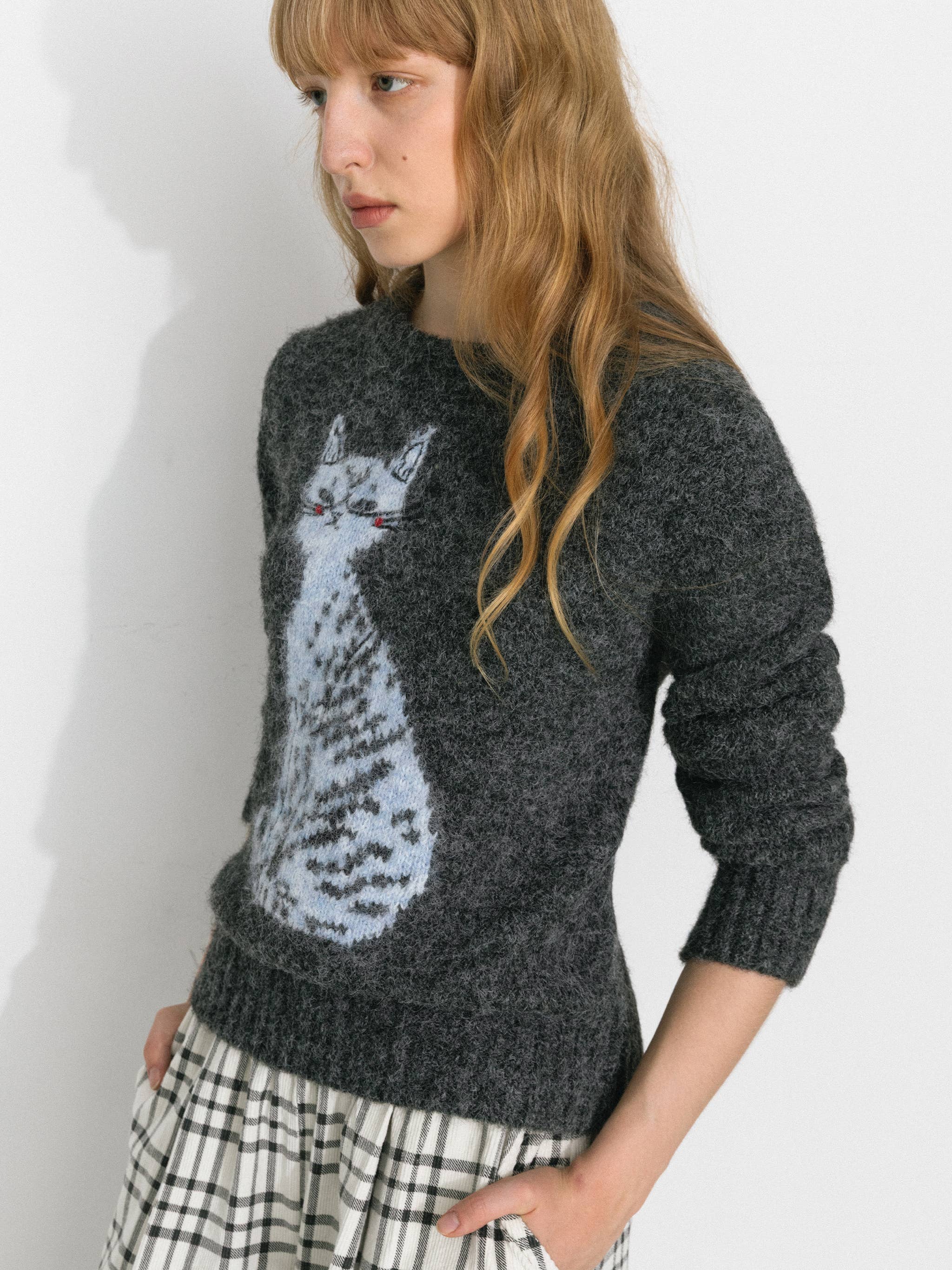 CUBIC - Wholesale Knit Sweater - Women's - CUBIC Cat Print Wool Blend Sweater12