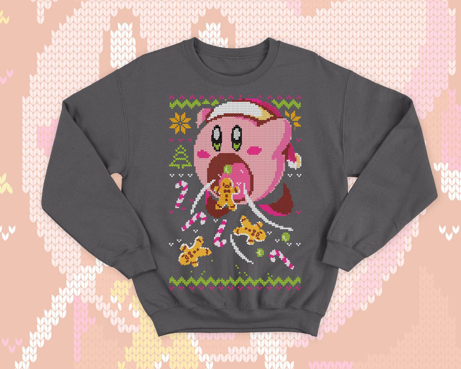 TheKingShirt - Wholesale Graphic Sweatshirt - Women's - Kirby Ugly Christmas Sweater - Kawaii Pink Gift5