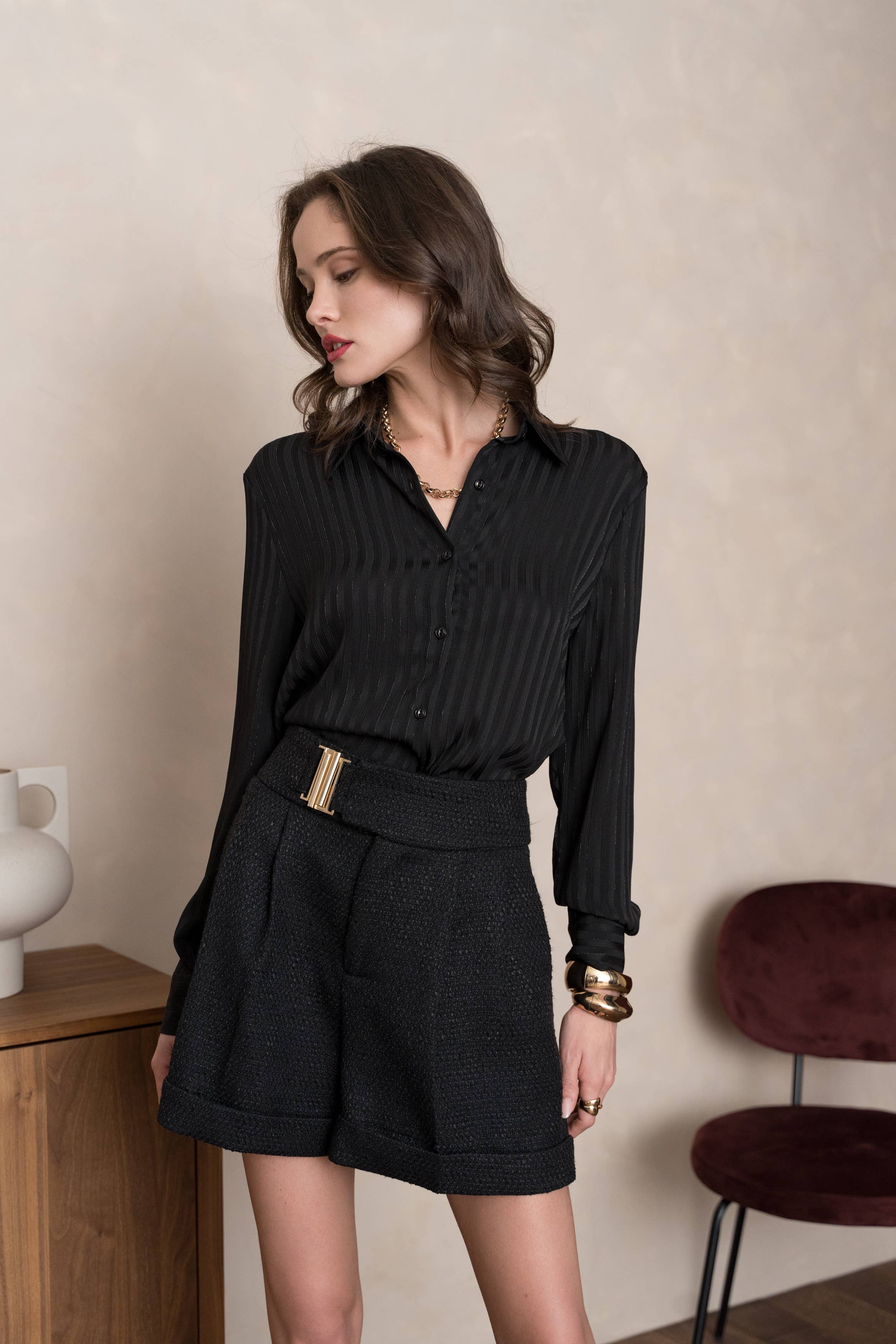 LULUMARY - Wholesale Blouse - Women's - Silky shirt with lurex CH234A14