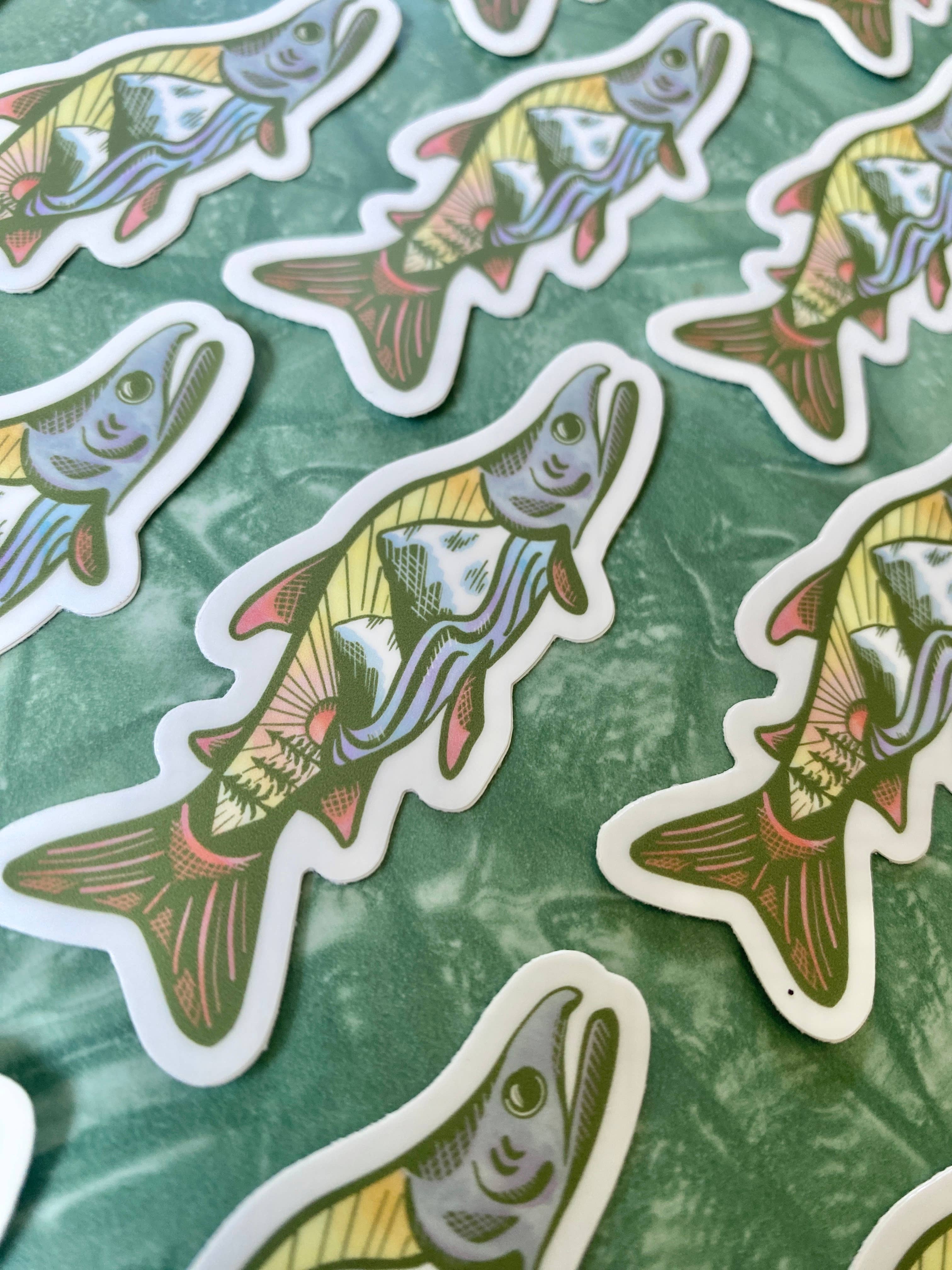 Melissa Pothier Art - Wholesale Sticker - Salmon Sticker, Fishing Sticker, Pacific Northwest, Mountain1