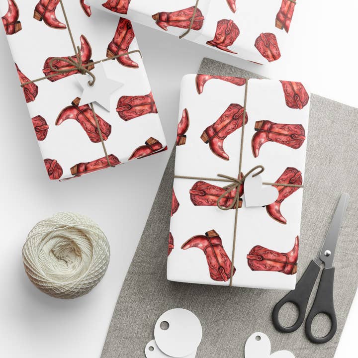 Hey Y'all Party – wholesale Omslagspapper på rulle – Rosa Cowboy Boots 5' omslagspappersrulle
