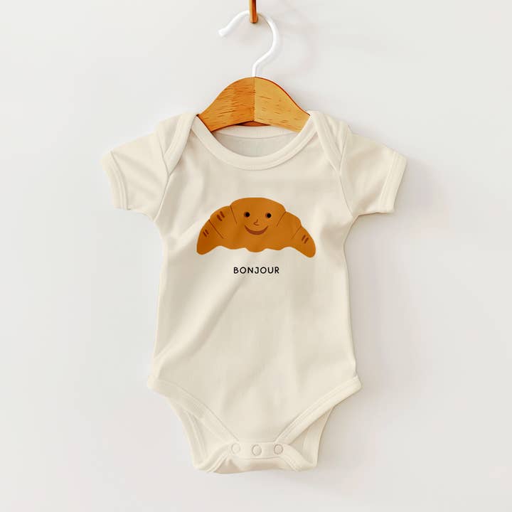 Rock Scissor Paper - Wholesale Bodysuit (Non-Footed) - Baby - Bonjour Croissant with Cute Face Baby Bodysuit
