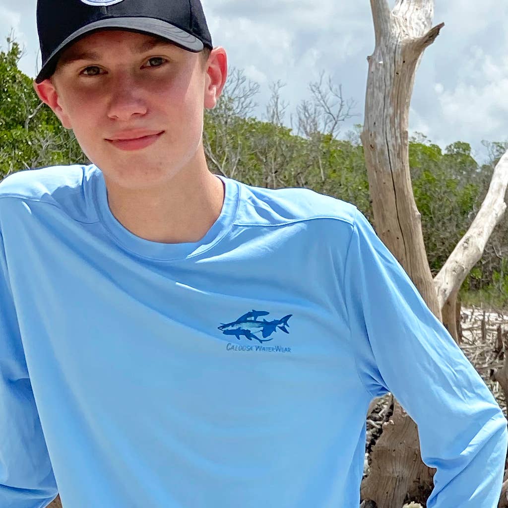 Light Blue "Camo Shark" UPF 50 Performance Ultra Comfort Shirt for wholesale on Faire1