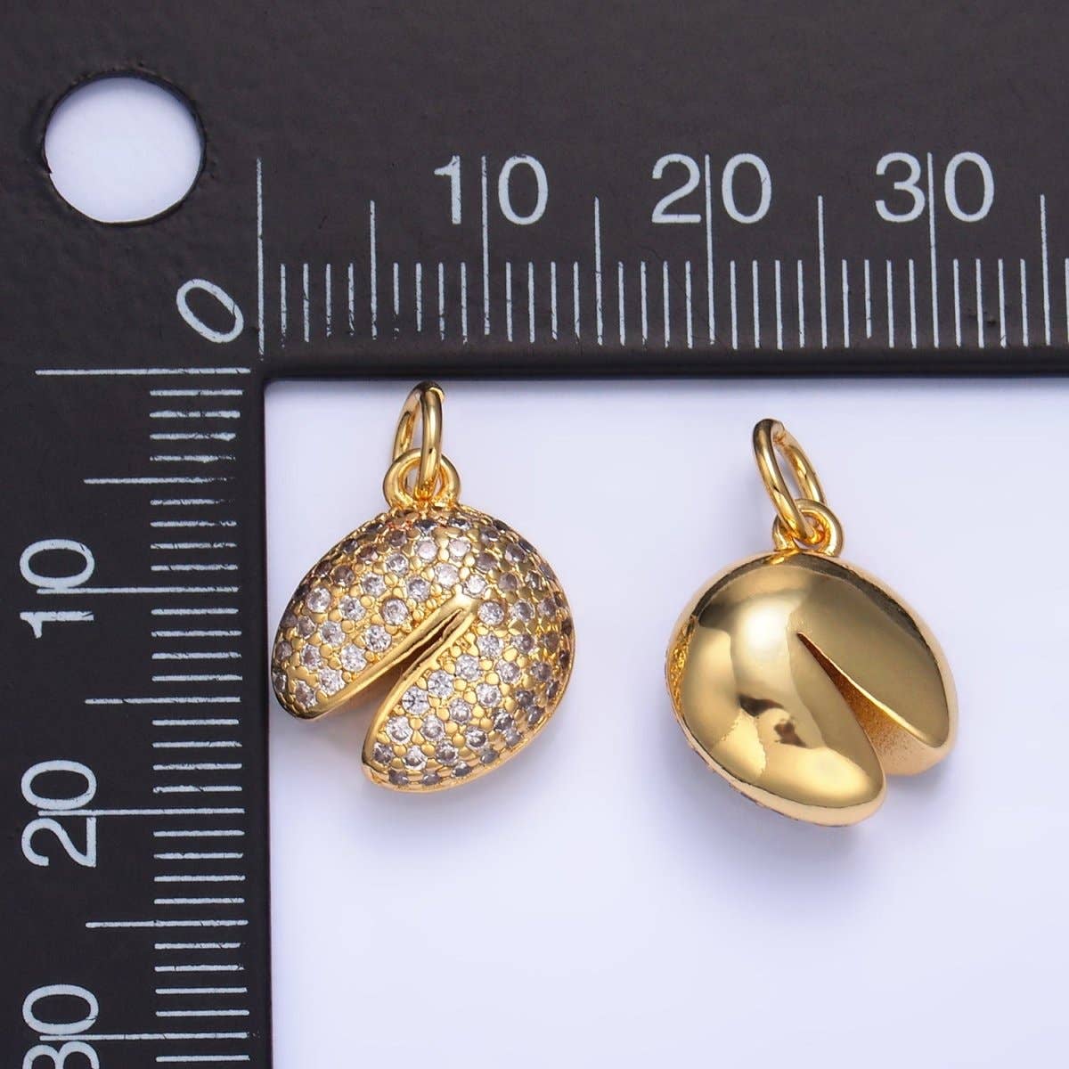 Aim Eternal - Wholesale Individual Charm/Pendant - 24K Gold Filled Micro Paved CZ Fortune Cookie Food Charm | W4291