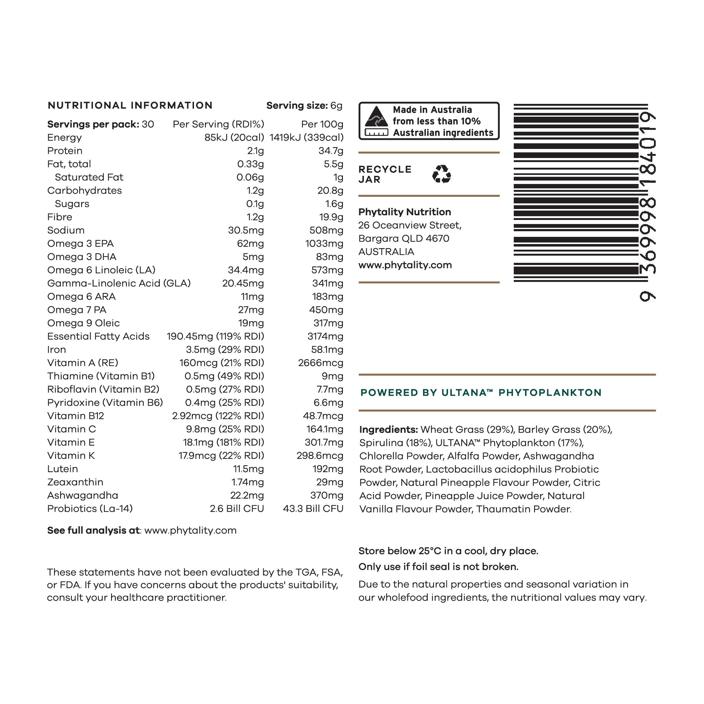 Noble Naturals - Wholesale Protein/Superfood Powder - Phytoplankton Super Greens Powder 180g4