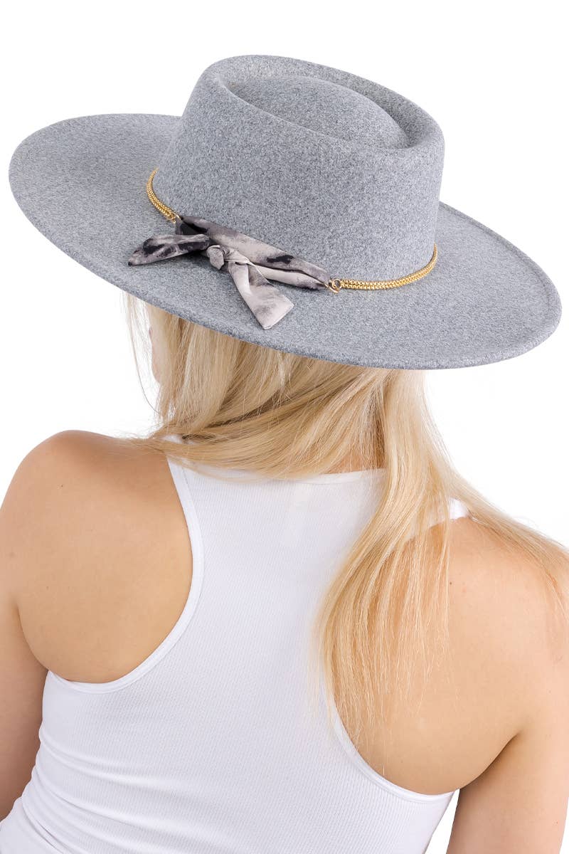 Cap Zone - Vendita all'ingrosso Fedora - Donna - Cappello rancher bolero in lana sintetica con nastro piccolo, catena oro e tesa larga31