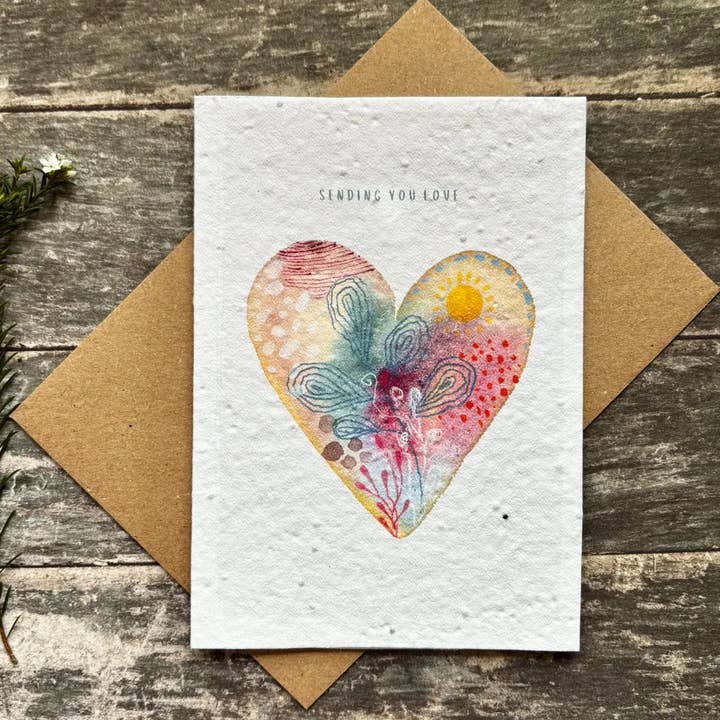 Plantable Seed Paper, Sending you Love Card for wholesale by Erika's Whimsical Art