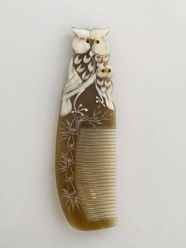 Peine auténtico de cuerno con diseño de búhos para venta al por mayor de RACHA