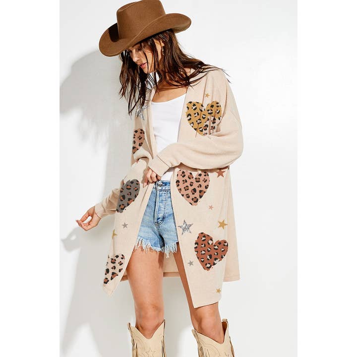 Leopard hearts and star Glitter Knit Cardigan for wholesale by Phil Love