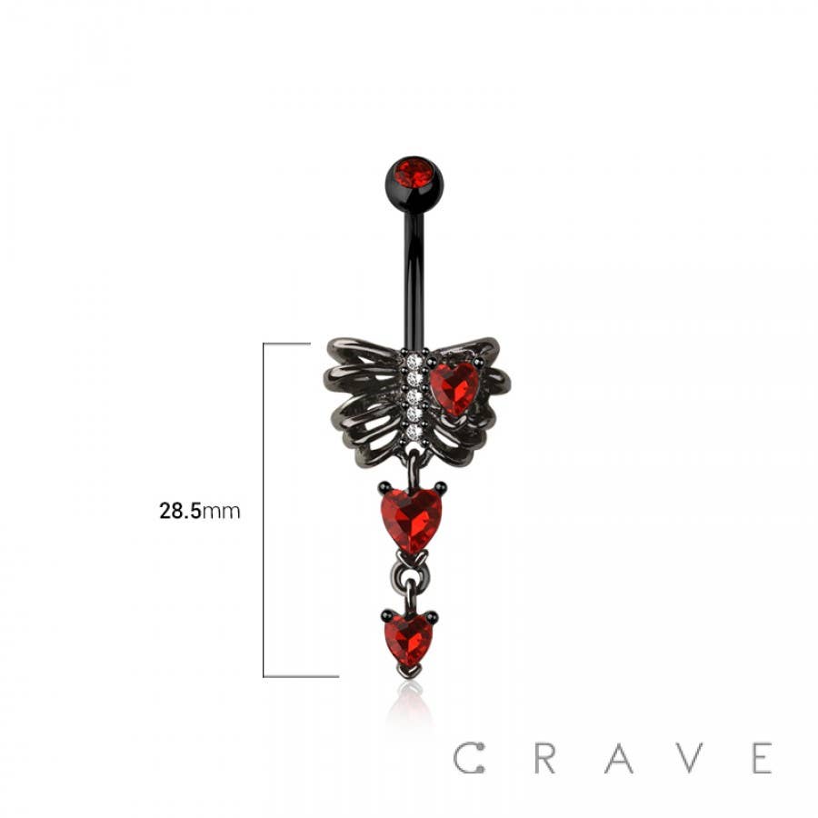 BLACK RED 316L SURGICAL STEEL MULTI CZ RIB CAGE HEART DANGLE BELLY for wholesale on Faire1