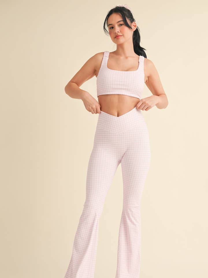 KIMBERLY C - Wholesale Athletic/Lounge Leggings - Women's - Gingham Print High Waist Crossover Flare Legging