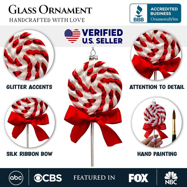OrnamentallyYou - Wholesale Ornament - Red Swirl Candycane Lollipop Glass Christmas Ornament2