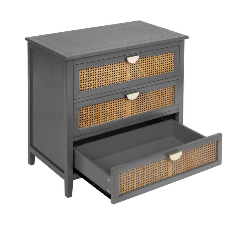 39F Inc. - Wholesale Cabinet - Gray 3-Drawer Cabinet with Natural Rattan Fronts10