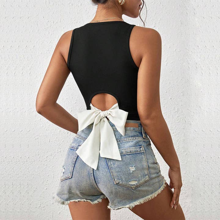 Black New sexy V-neck slim-fit cutout tank top for wholesale on Faire