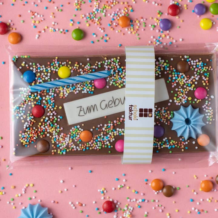 Whole Milk Birthday Chocolate "Blue Candle" for wholesale by Schokifaktur