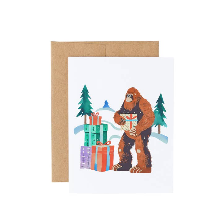 Cryptic Paper Co. - Wholesale Christmas card - Boxed Set of 6 Cartoon Bigfoot Christmas Cards
