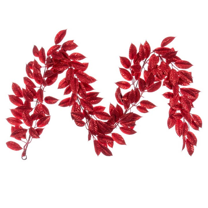 Vickerman 6' Red Gardenia Glitter Garland for wholesale by Vickerman