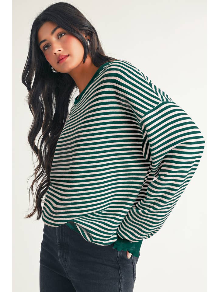 Little Daisy Closet - Wholesale Blouse - Women's - LDC Stripe Long Sleeve Drop Shoulder Top5