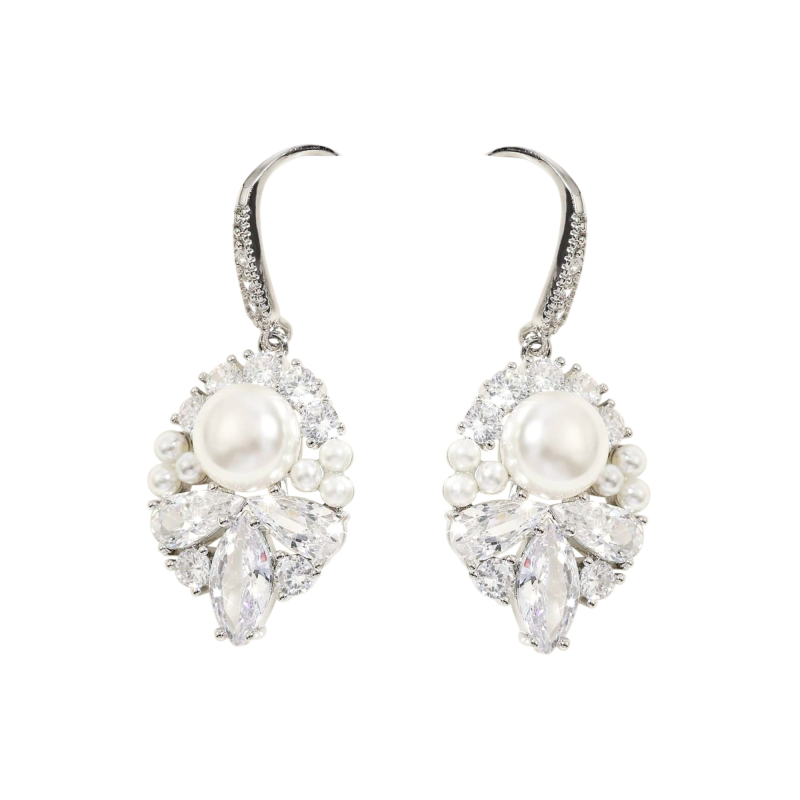 Athena Bridal Jewellery - Vente Boucles d'oreilles pendantes - COLLECTION CZ - BOUCLES D'OREILLES VINTAGE ALLUE - ARGENT CZER80911