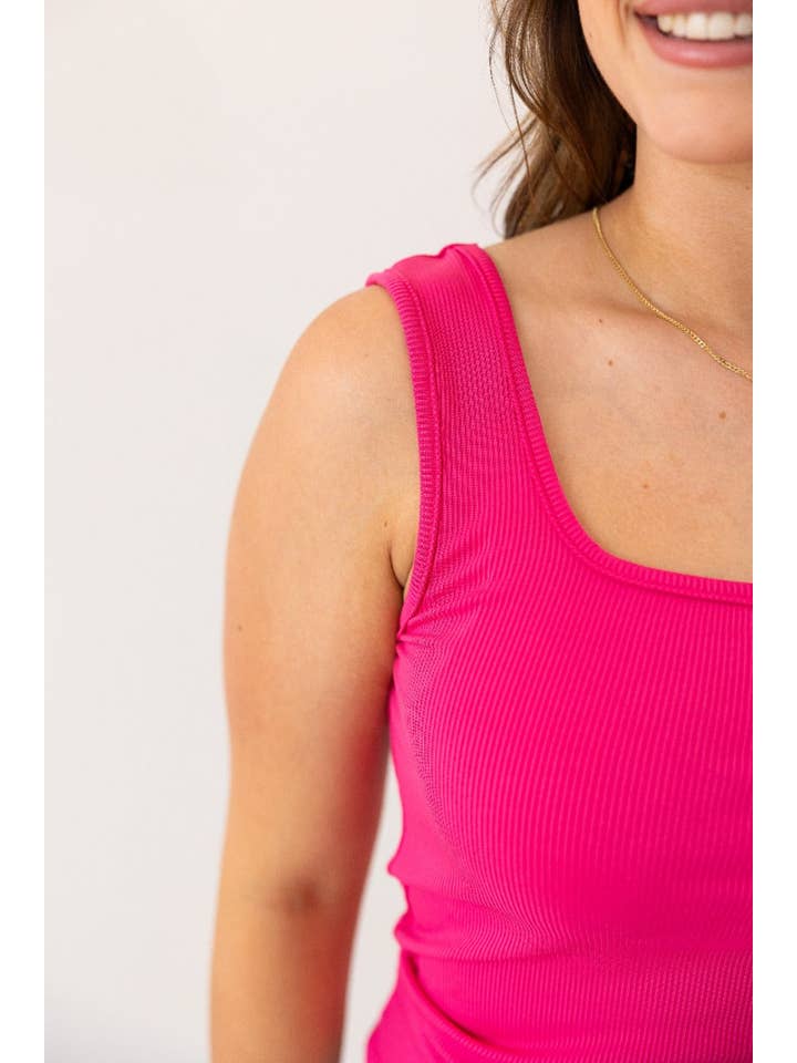 Bella Square Neck Rib Knit Tank Top, Pink for wholesale on Faire
