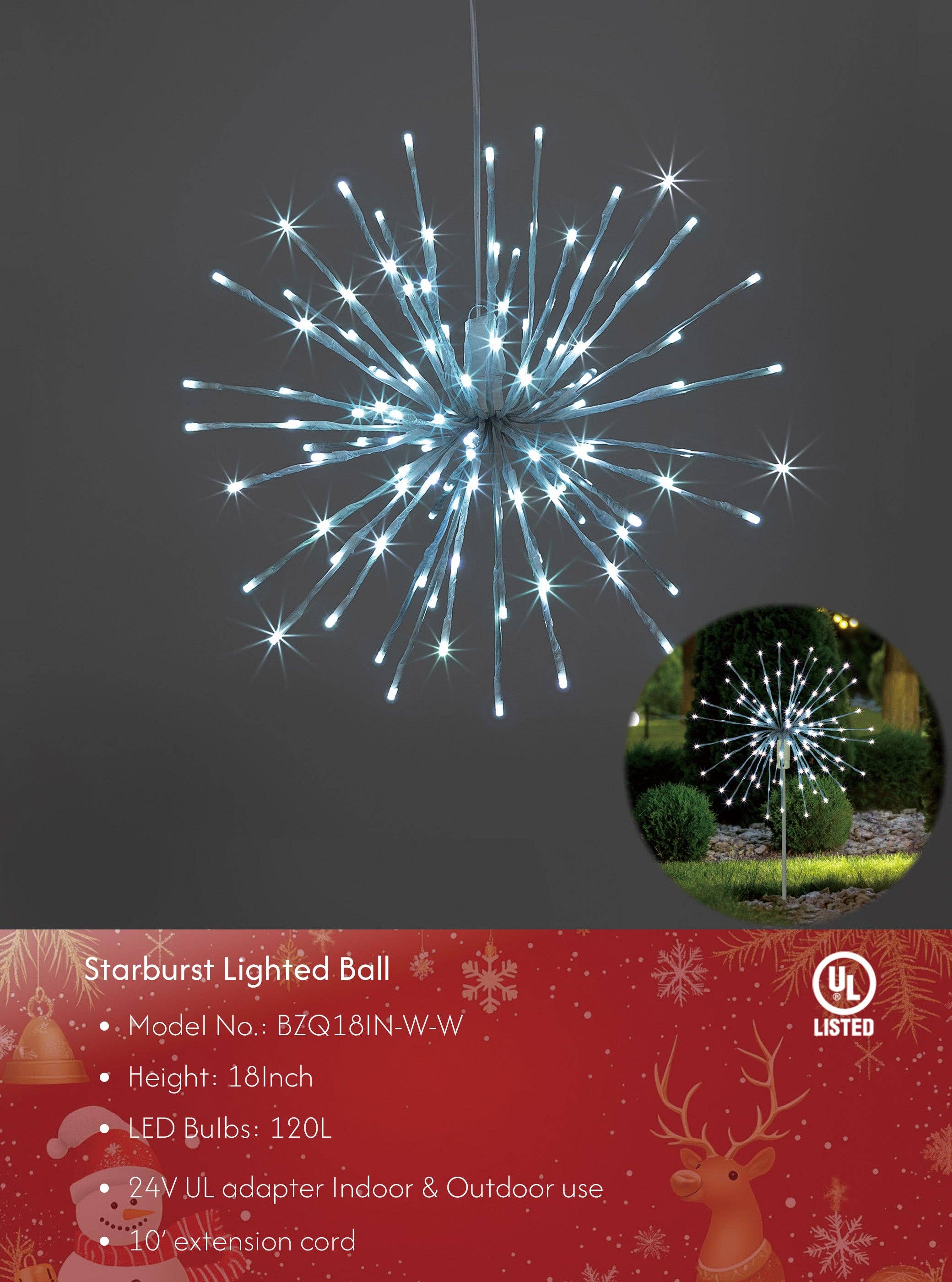 LIGHTSHARE - Wholesale Outdoor/Lawn Light - Starburst Light Lighted Ball LED Firework Lights White Twink54