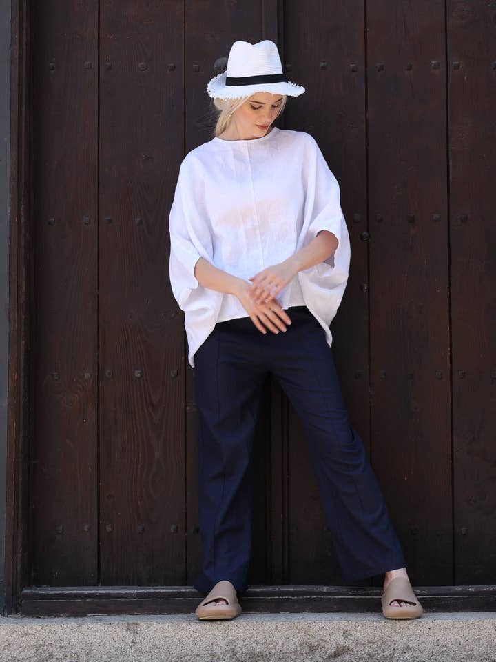 Pantalon large en lin, pantalon d'été confortable :/ Tatami/ pour la vente par ADEPTT