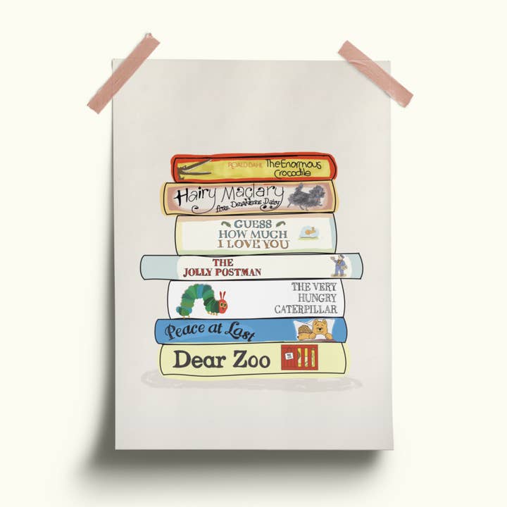 Book stack print for wholesale by Seb & Charlie Design + Illustration