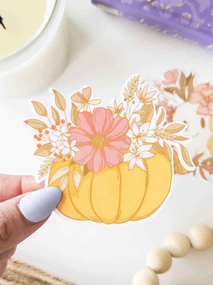 Sticker citrouille florale pour la vente par Samantha Jane Studios