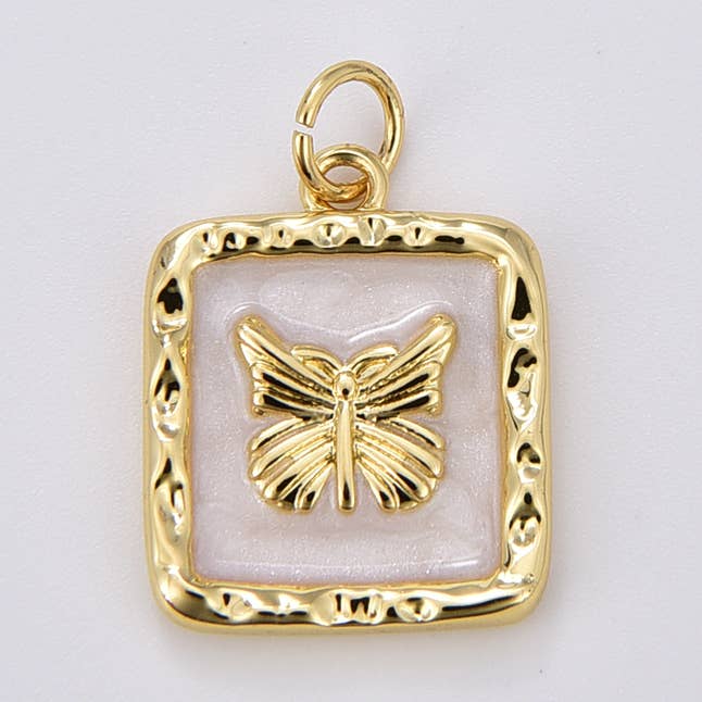 White Enamel Butterfly Charm Gold Filled Pendant CP1902 for wholesale by Beads Creation