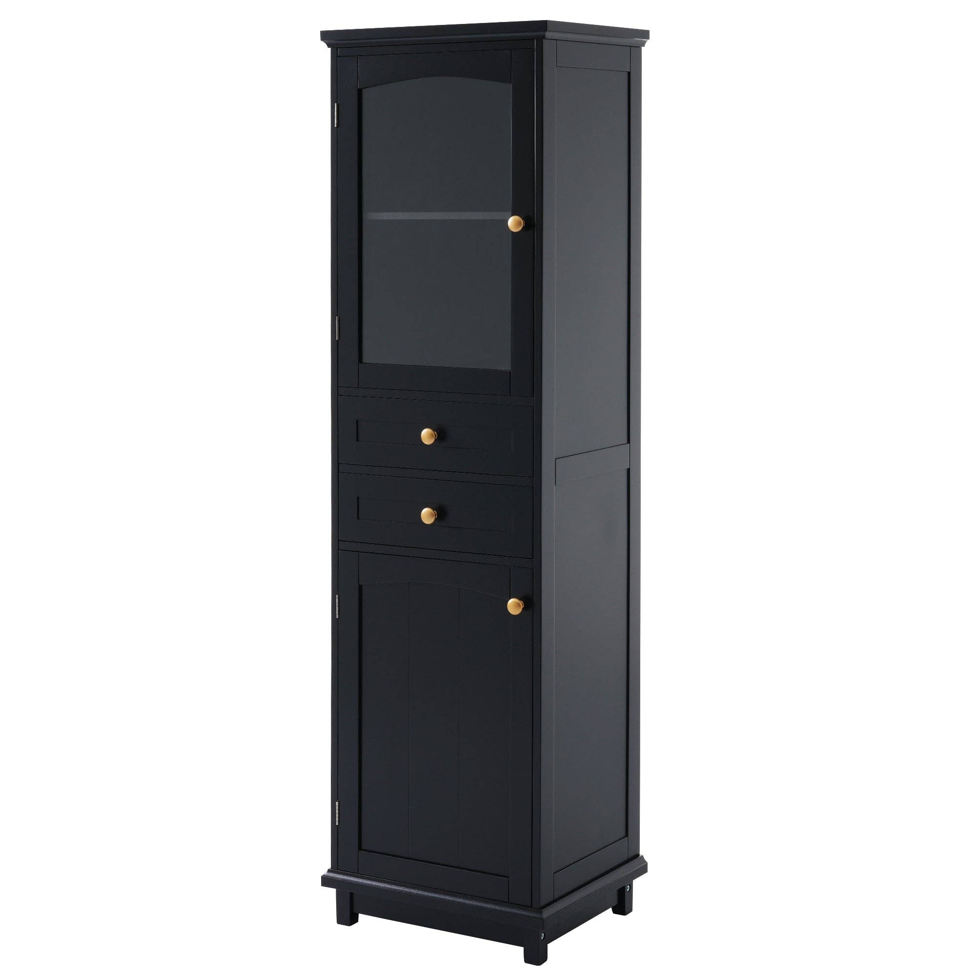 Orange County Decor - Wholesale Cabinet - 63" Tall Bathroom Storage Cabinet With Glass Doors, Free Standing, Two Drawers, And Adjustable Shelves, Mdf Board, Painted Black Perfect For Displaying Your Favorite Items 2 Black 2 4 Adjustable12