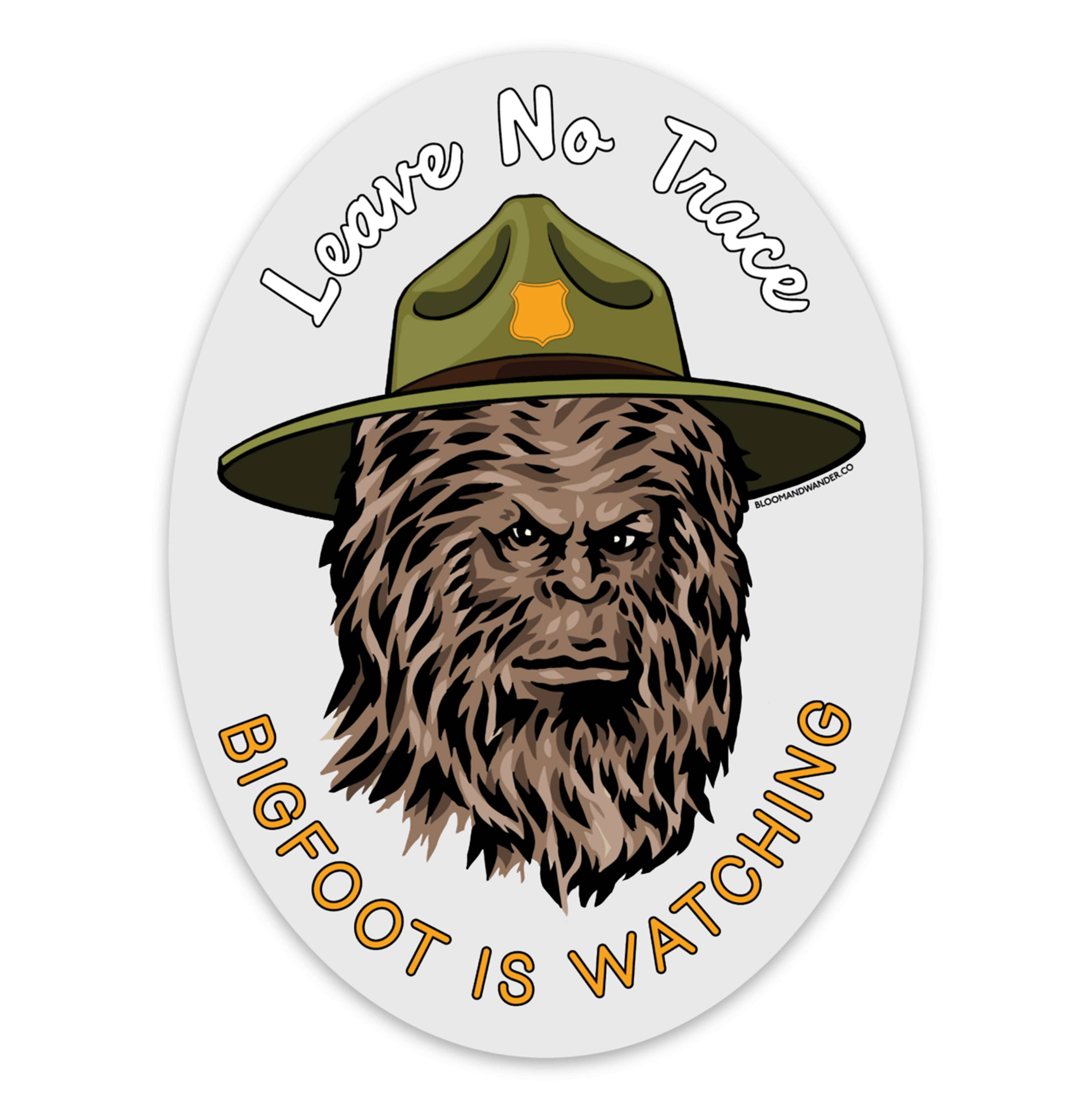 Bloom & Wander - Wholesale Sticker - Bigfoot is Watching Sticker | Leave No Trace Outdoor Camping1