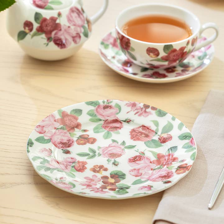 Grace Teaware - Wholesale Salad Plate - Pink Cabbage Roses 7.5" Bone China Dessert Plate0