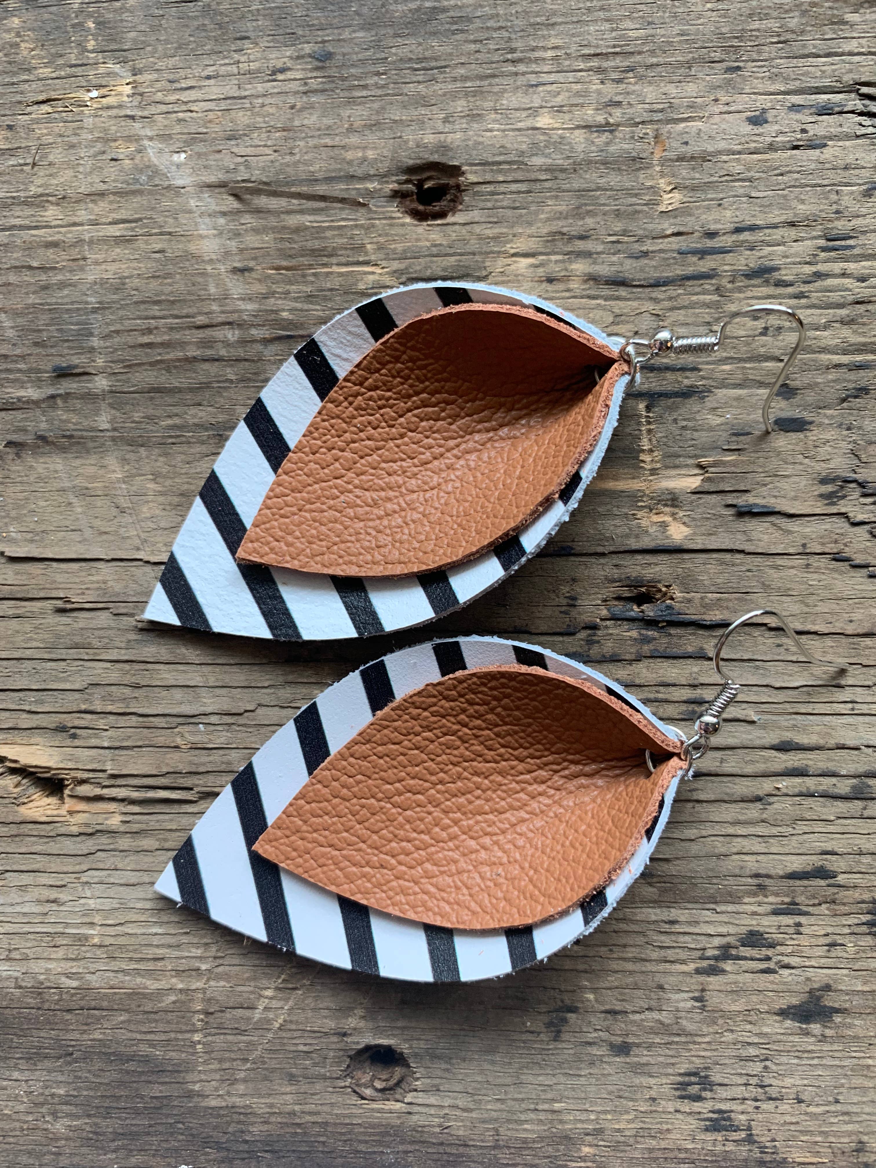 Jill's Jewels - Wholesale Dangle Earrings - Black and White Stripe Cognac Brown1