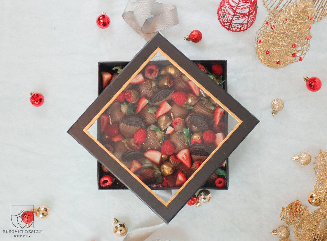 Elegant Design Supply – Caixa de presente por atacado – Caixa de Presente Quadrada com Tampa Transparente e Fita - Várias Cores - Para Arranjos de Flores/ Presentes / Morangos com Chocolate de Luxo2