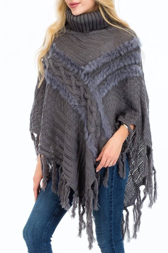 Cap Zone - Vente Poncho – femme - Poncho col roulé de luxe avec accent de fourrure4