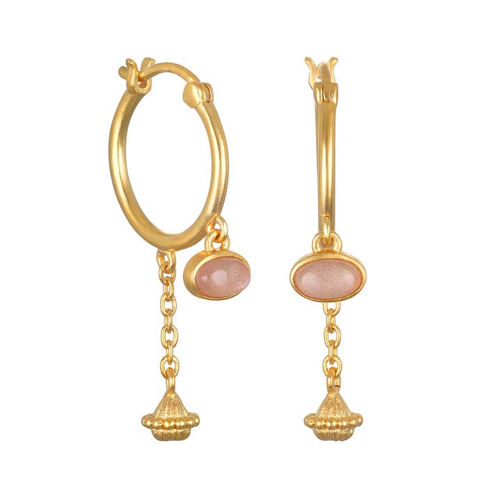 Argolas de Pedra da Lua Pêssego por atacado de Satya Jewelry