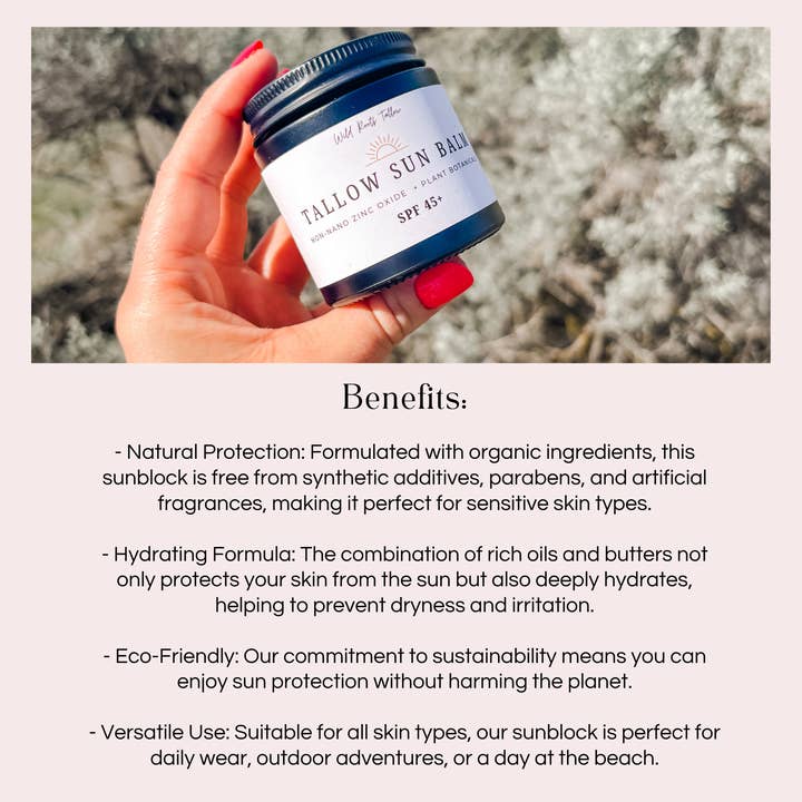 Wild Roots Tallow Co. - Wholesale Sunscreen - Tallow Sun Balm | Full Body Protection| Non-nano Zinc Oxide | Pure and Natural
