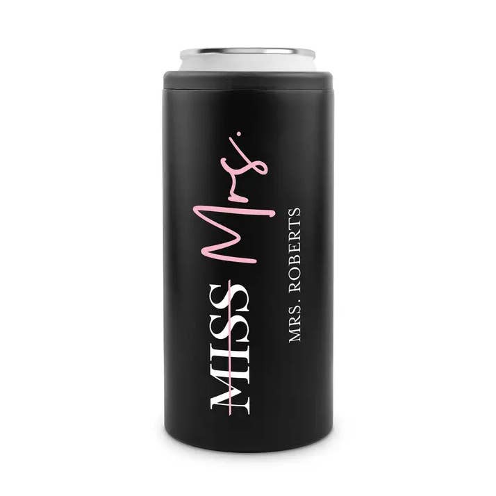 Slim Can Cooler for 12 oz. Cans - Miss to Mrs. for wholesale by Weddingstar Inc.