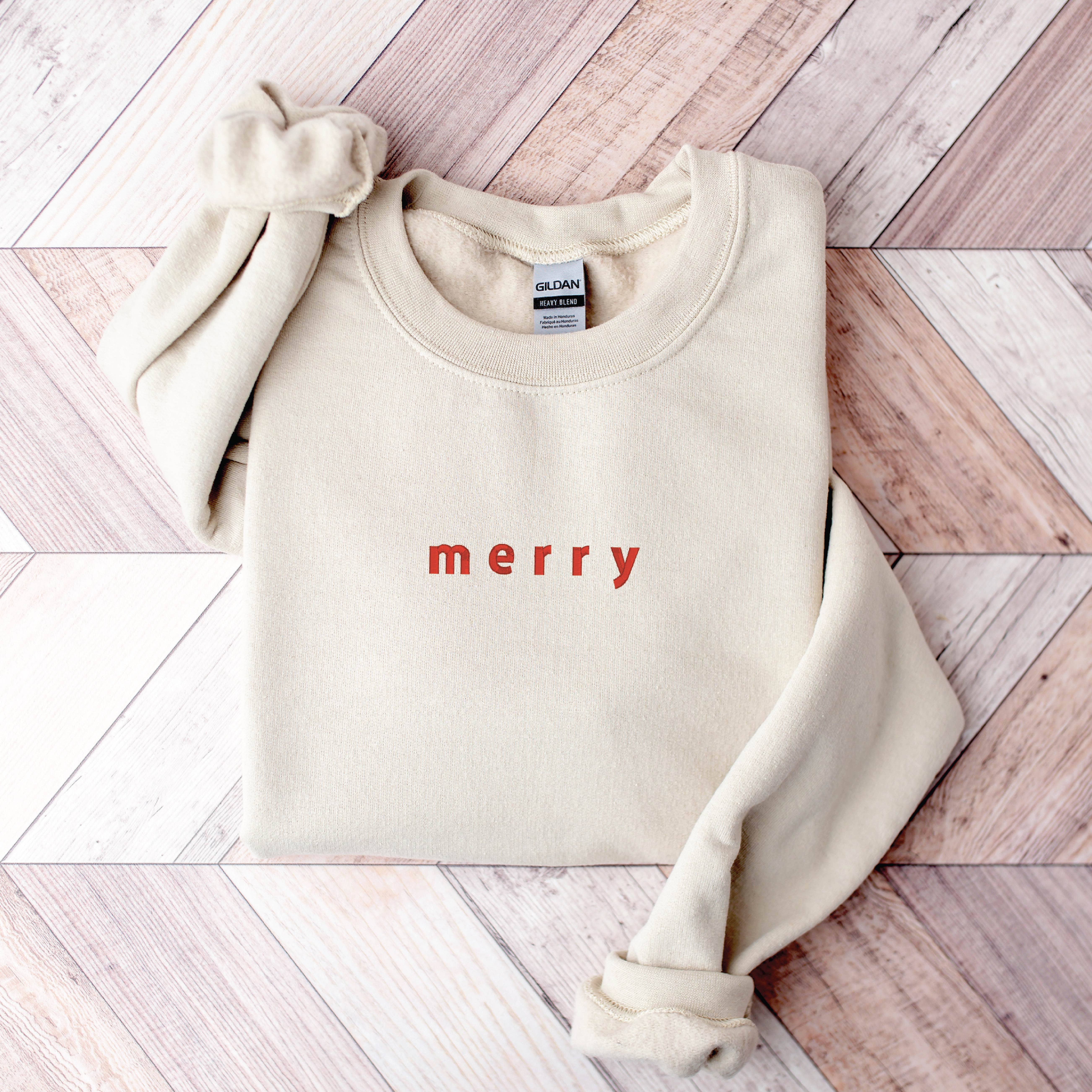 P E T I T R U E - Vente Sweat-shirt – femme - Sweat-shirt de Noël brodé « Merry » à col rond unisexe2