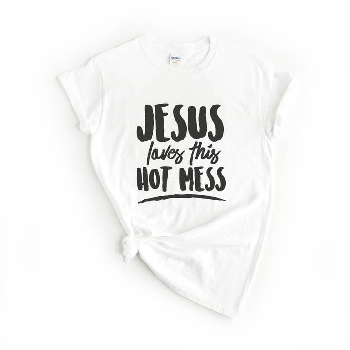 Camiseta divertida unissex Jesus Loves This Hot Mess por atacado de Rising Tide Vintage