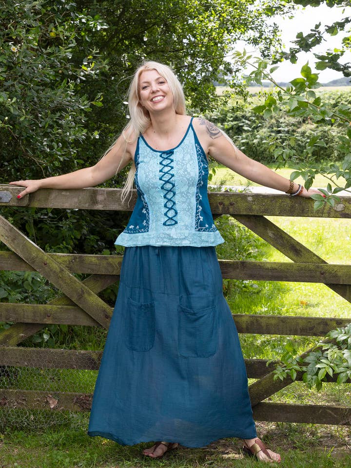 Fern asymmetric long skirt for wholesale by Wicked Dragon Clothing